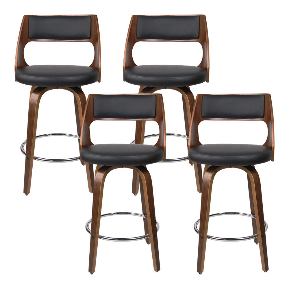 Sterling Wooden Leather Bar Stools – Black & Wood – Set of 4