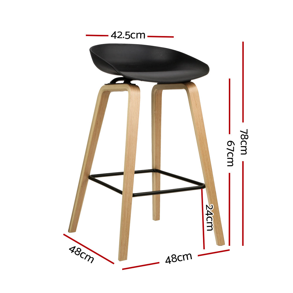 Kailor Wooden Square Footrest Bar Stools – Black – Set of 2