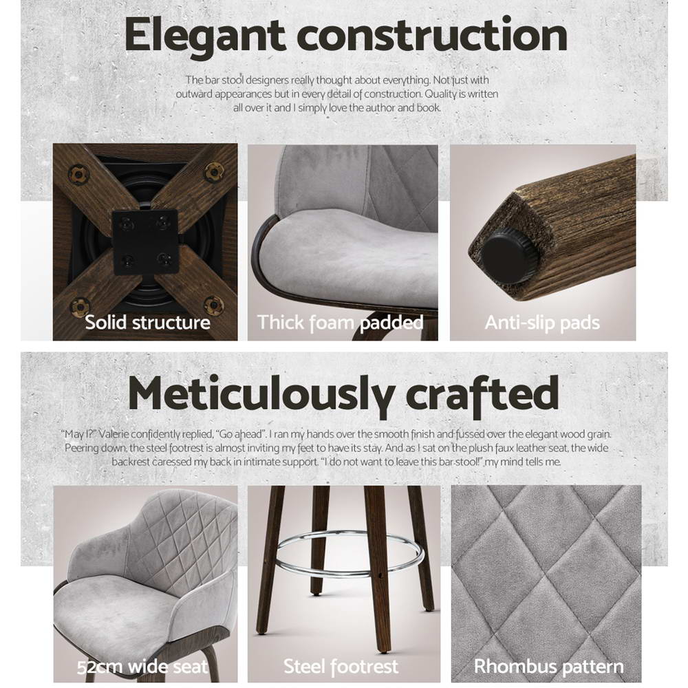 Arlo Velvet Wooden Bar Stools – Grey – Set of 2