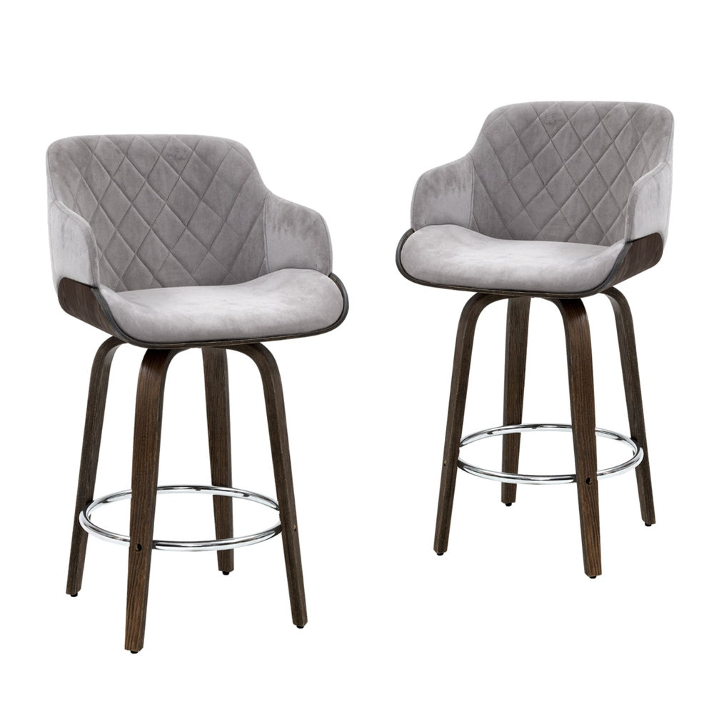 Kellan Swivel Velvet Bar Stools – Grey – Set of 4