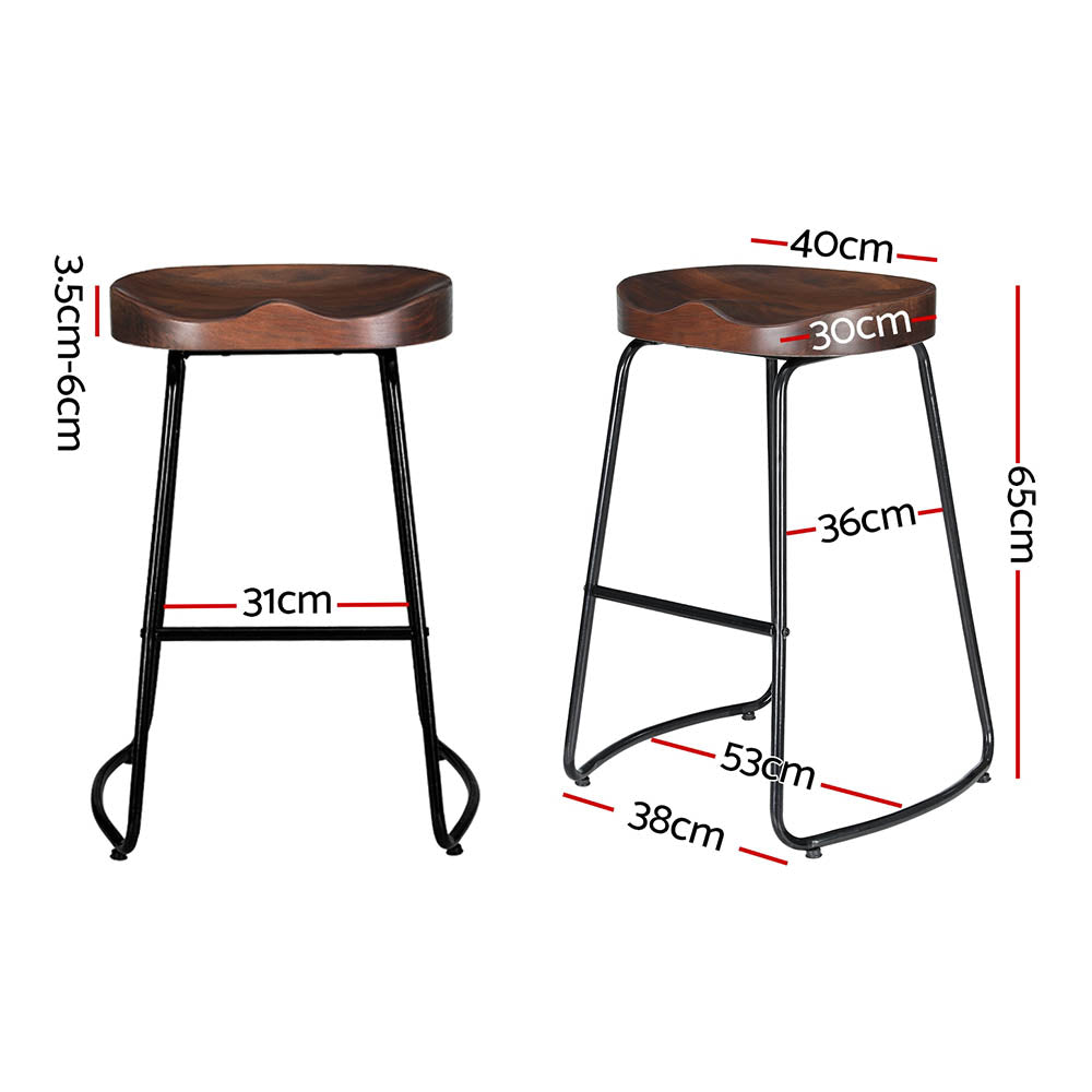 Hudson Elm Wood Backless Bar Stools – Brown – 65 cm Dark – Set of 4