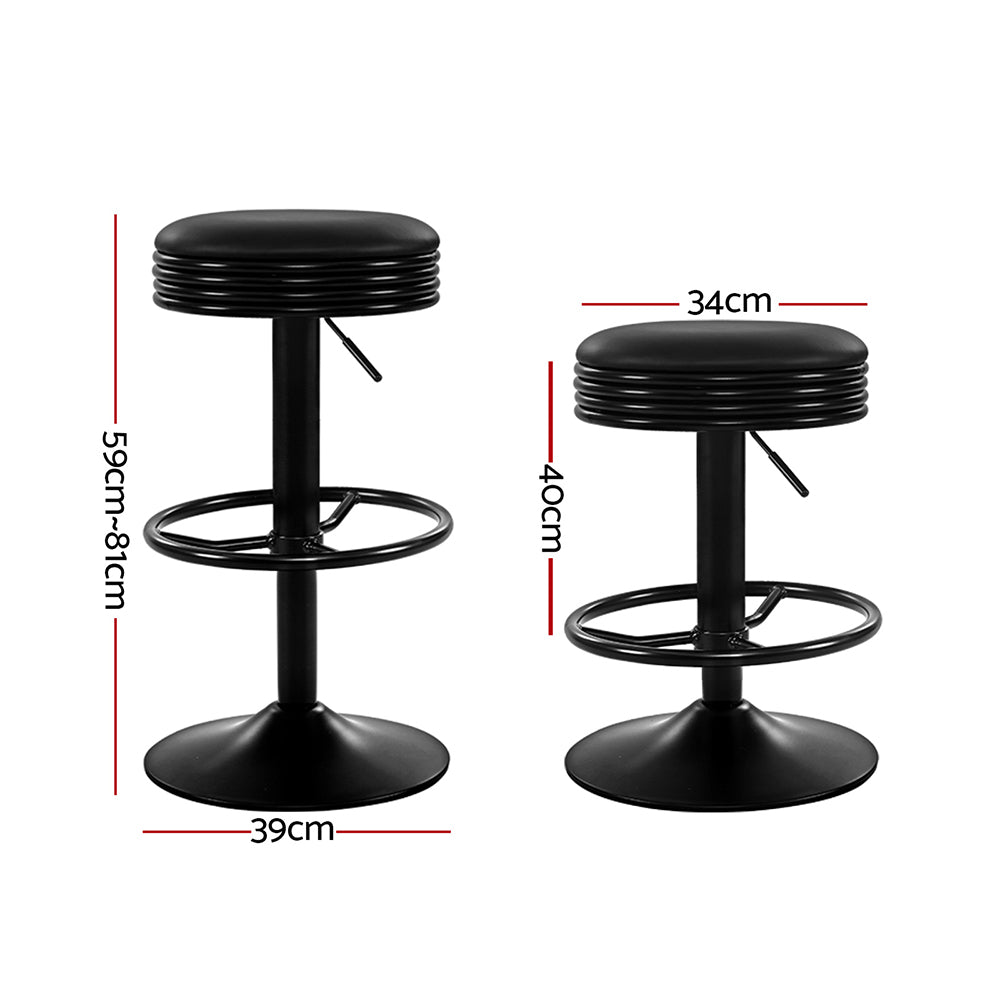 Marston Gas Lift Leather Bar Stools – Black – Set of 2