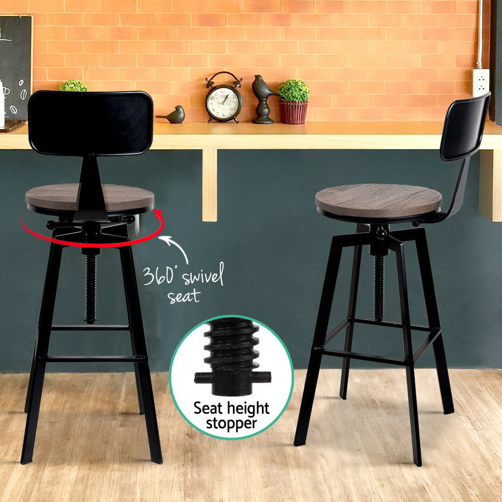Fioro Vintage Bar Stool with Backrest – Black – 79.5 cm