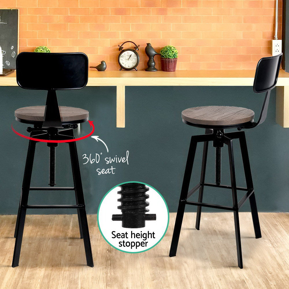 Maddox Industrial Bar Stools – Black – Set of 2