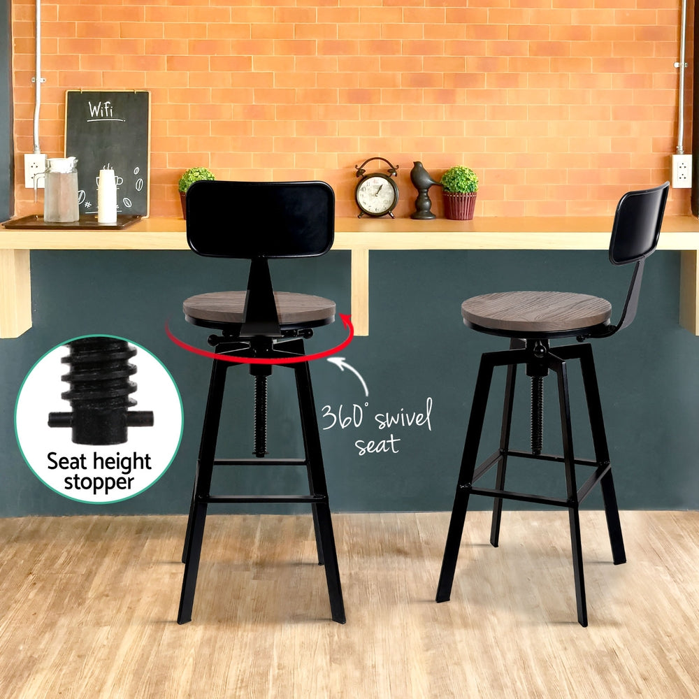 Angus Adjustable Bar Stools with Backrest – Black – Set of 4