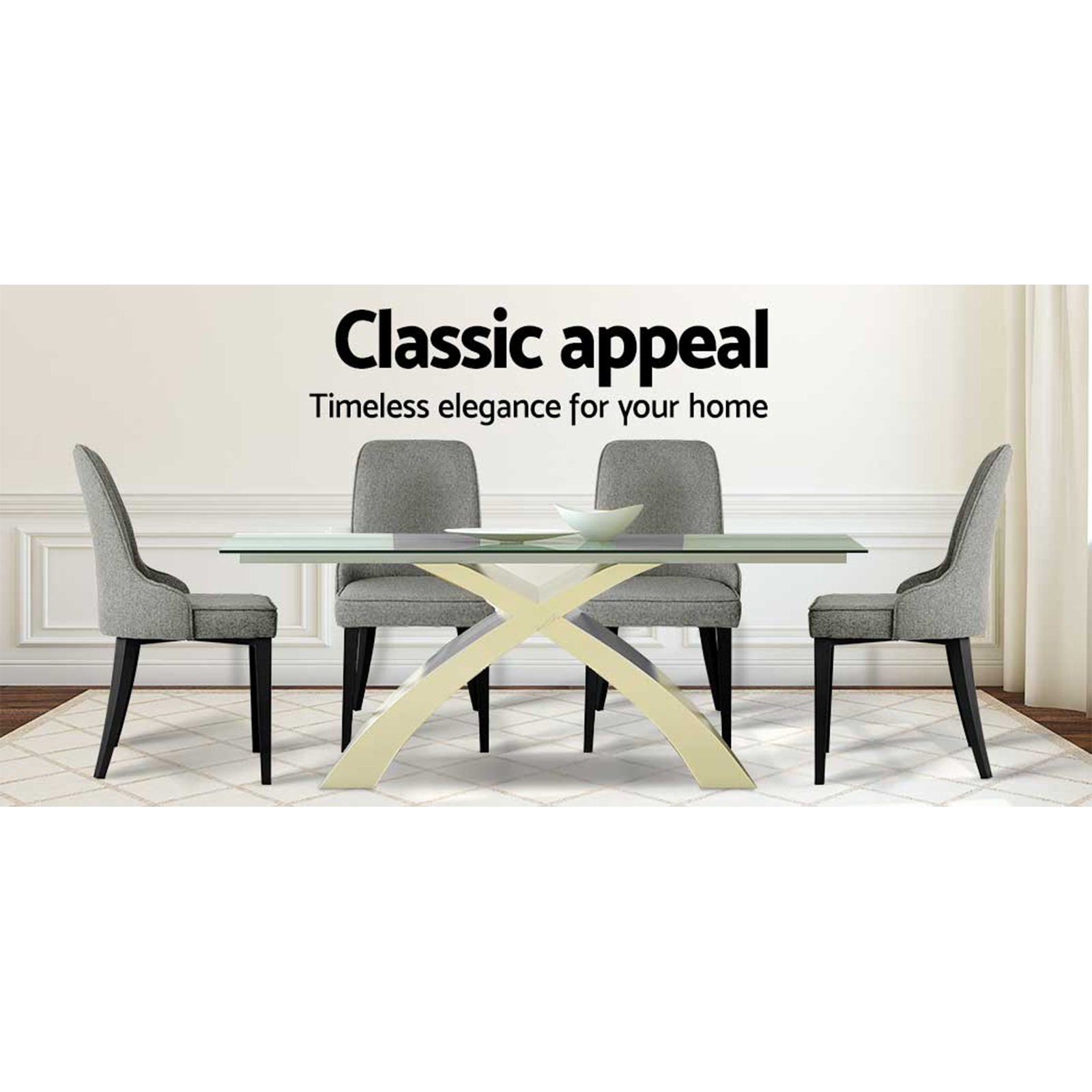 Domus High Back Linen Dining Chairs – Grey – Set of 4