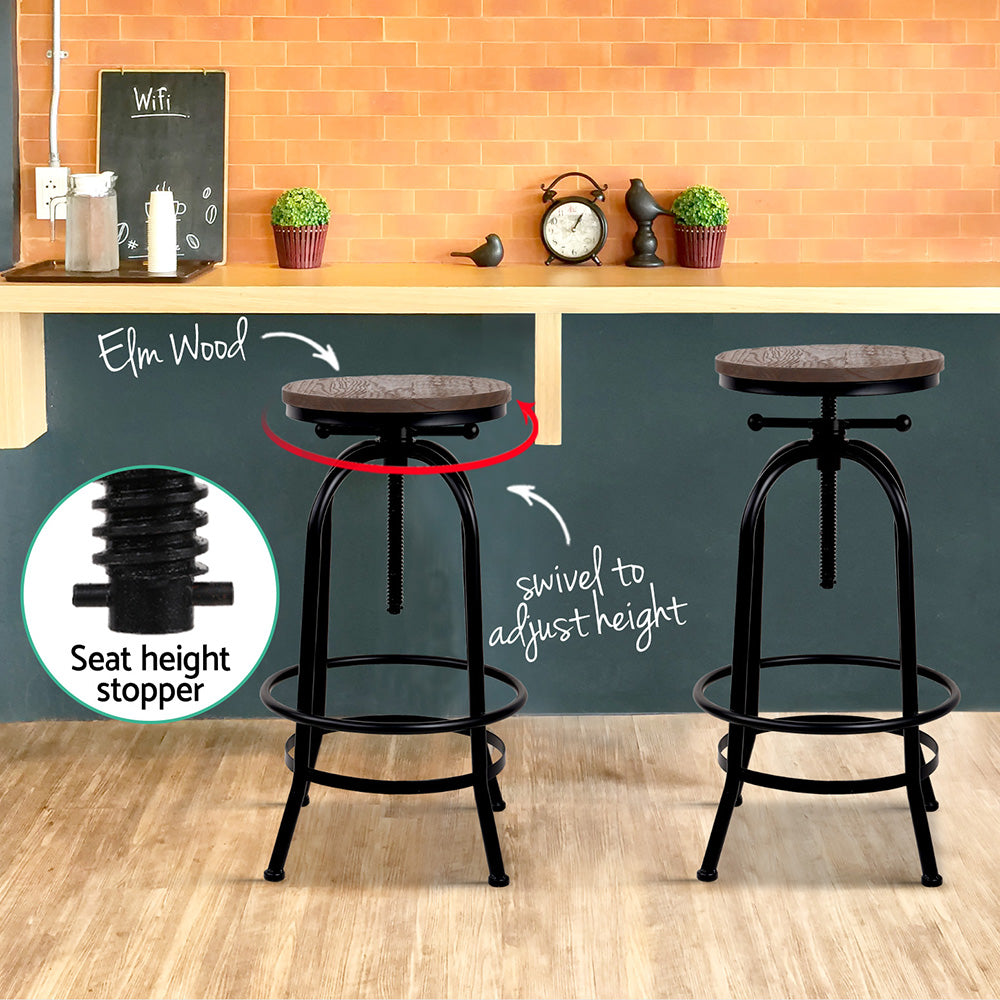 Hudson Adjustable Bar Stools – Brown – Set of 2