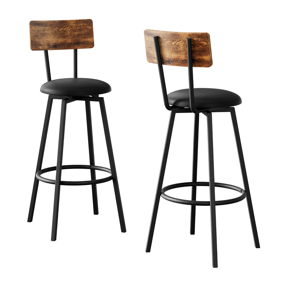 Nova 2X Industrial Bar Stools Upholstered Counter Chairs Steel Frame Anti - Scratch