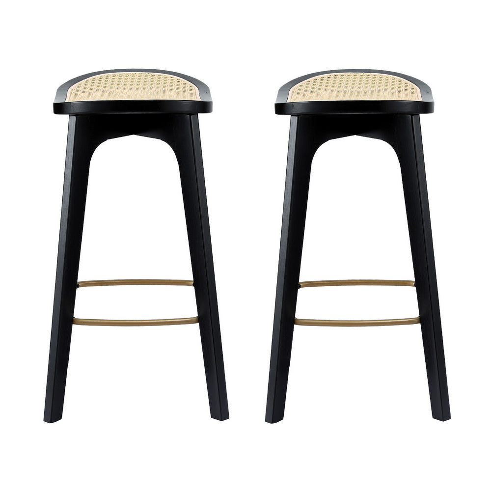Rowan Rattan Saddle Bar Stools – Black – Set of 2