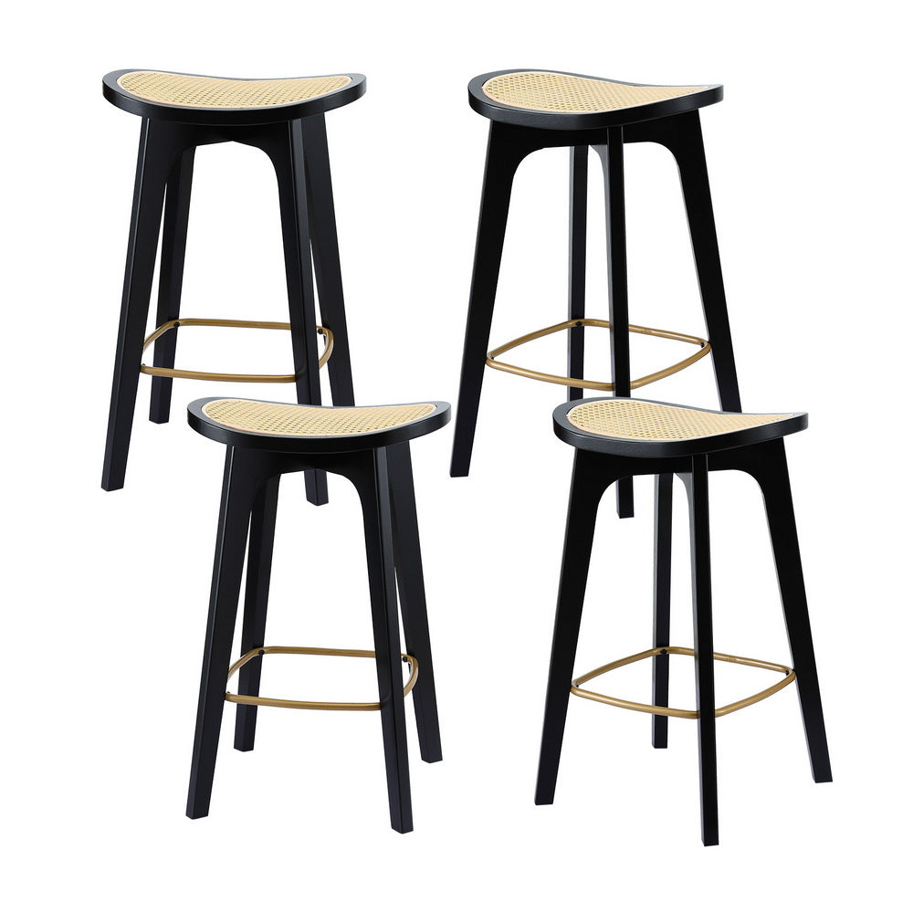Arlo 4x Bar Stools Rattan Counter Kitchen Dinning Chair Bamboo Saddle Black