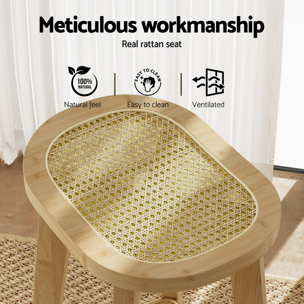 Kaia Bamboo Rattan Bar Stools – Multi – Set of 2