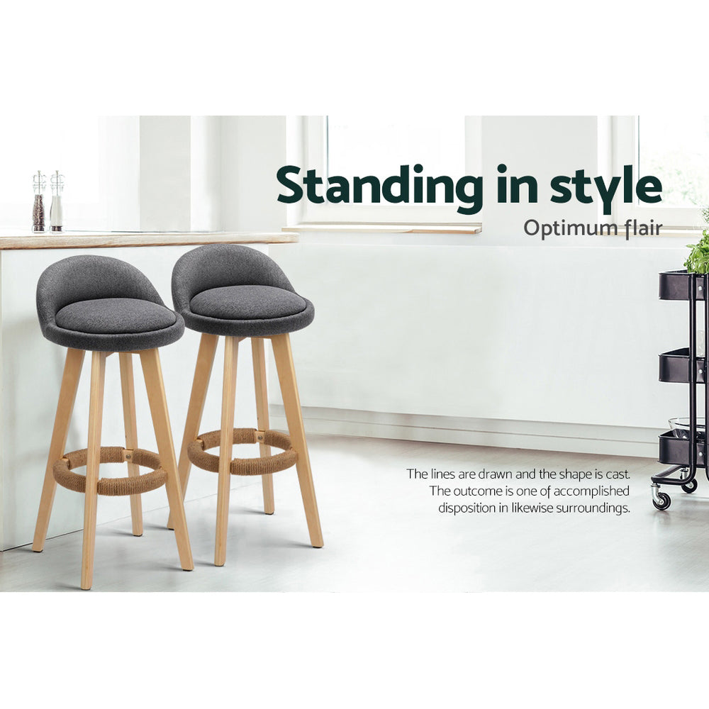 Meridian Fabric Backrest Bar Stools – Grey – Set of 2