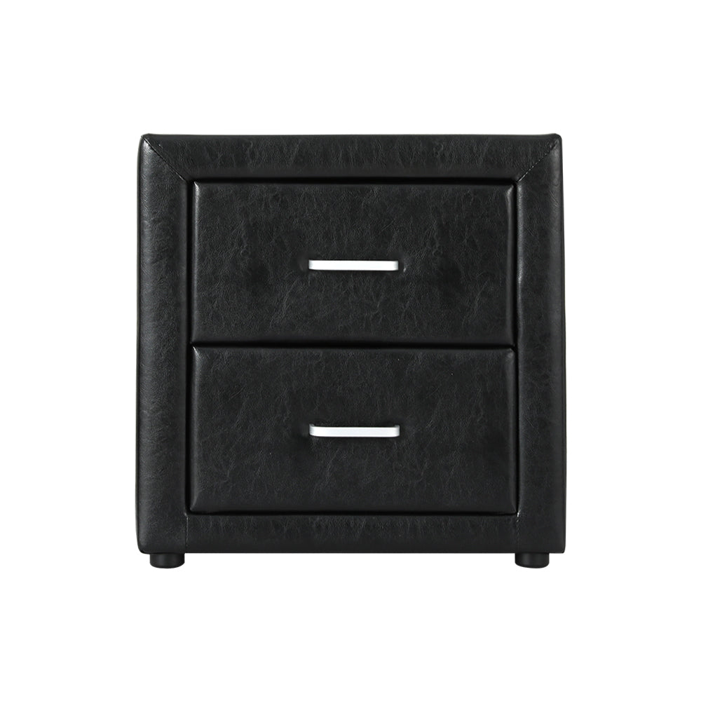 Caden Leather Bedside Table – Black – 2 Drawer