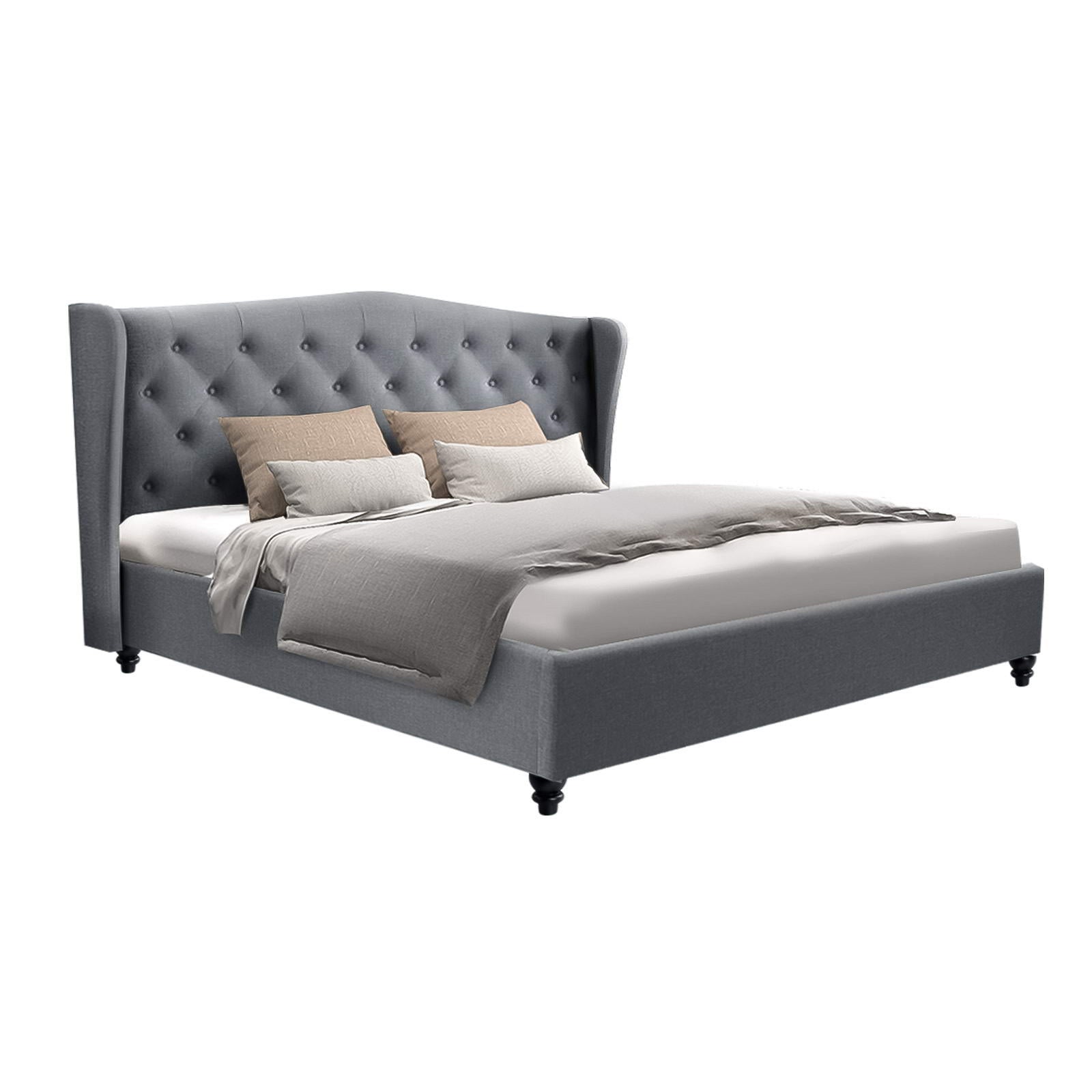 Camille Tufted Linen Bed Frame – Grey – King