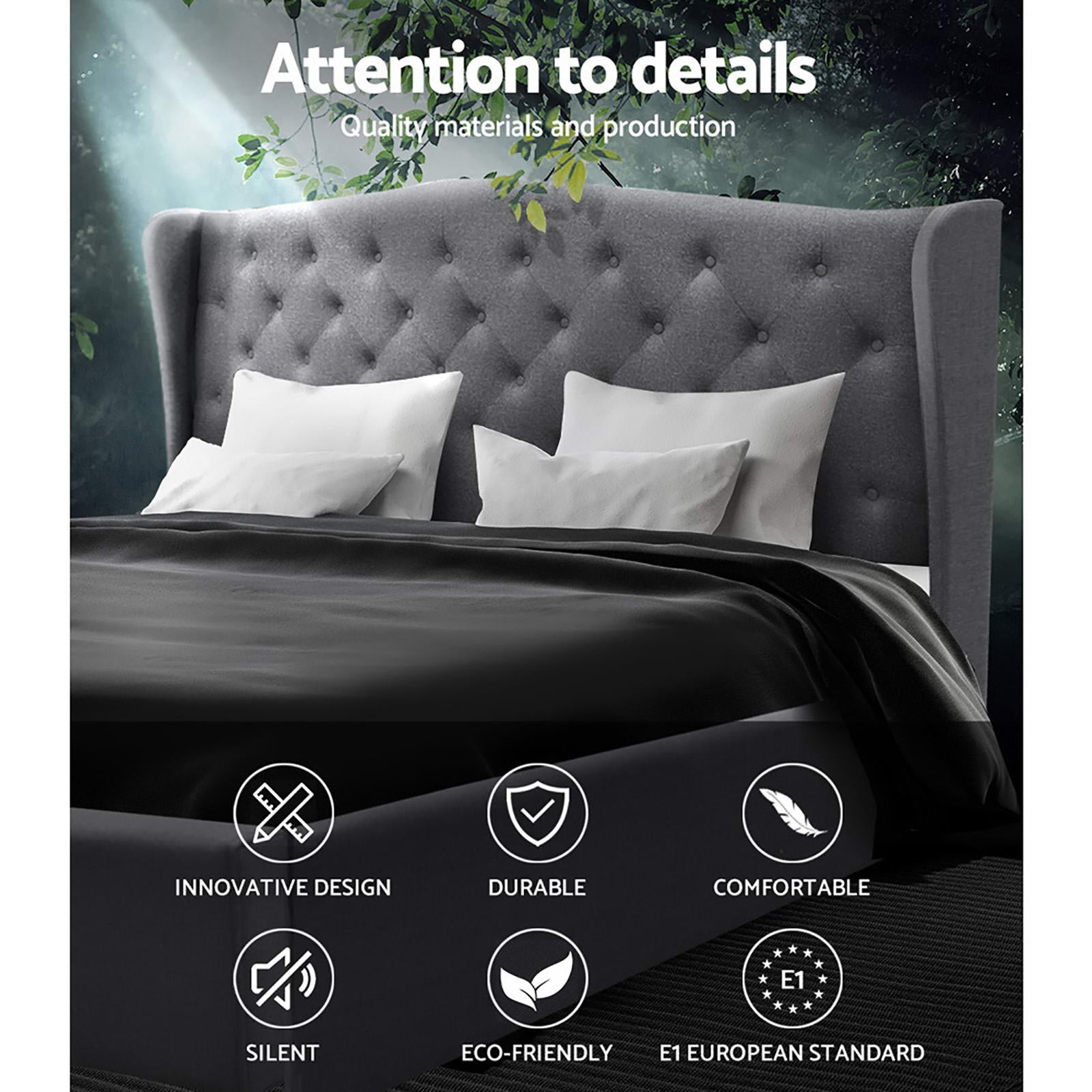 Camille Tufted Linen Bed Frame – Grey – King