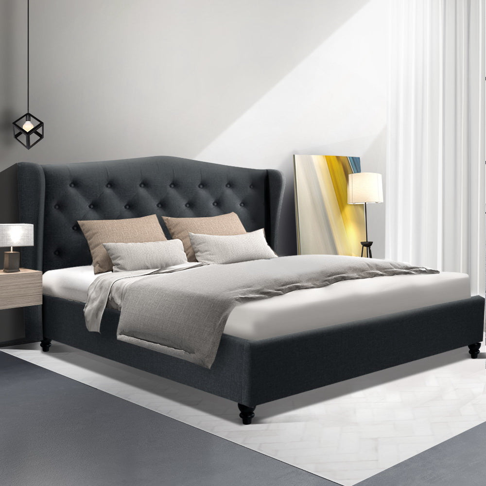Genevieve French Provincial Linen Bed Frame – Charcoal – Queen