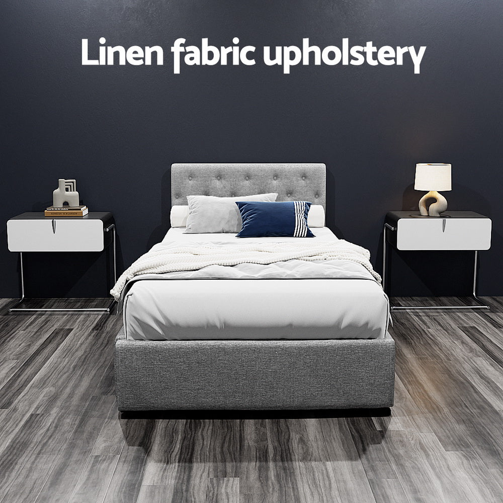 Nara Gas Lift Bed Frame – Grey – King Single