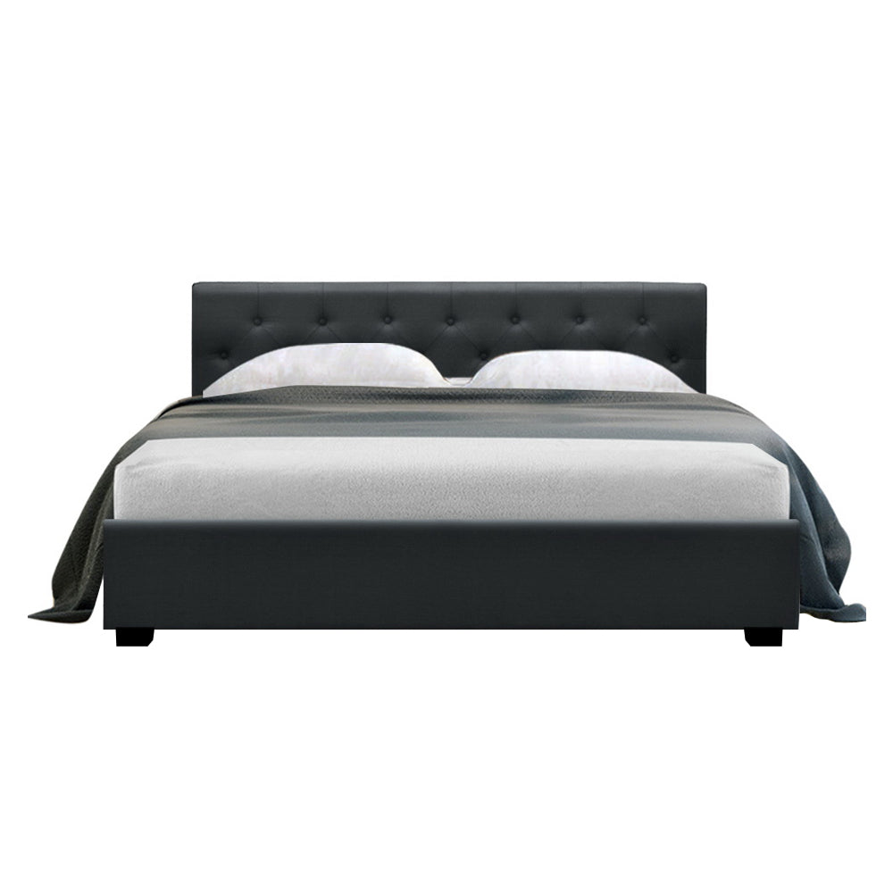 Rowen Linen Gas Lift Bed Frame – Charcoal – Queen