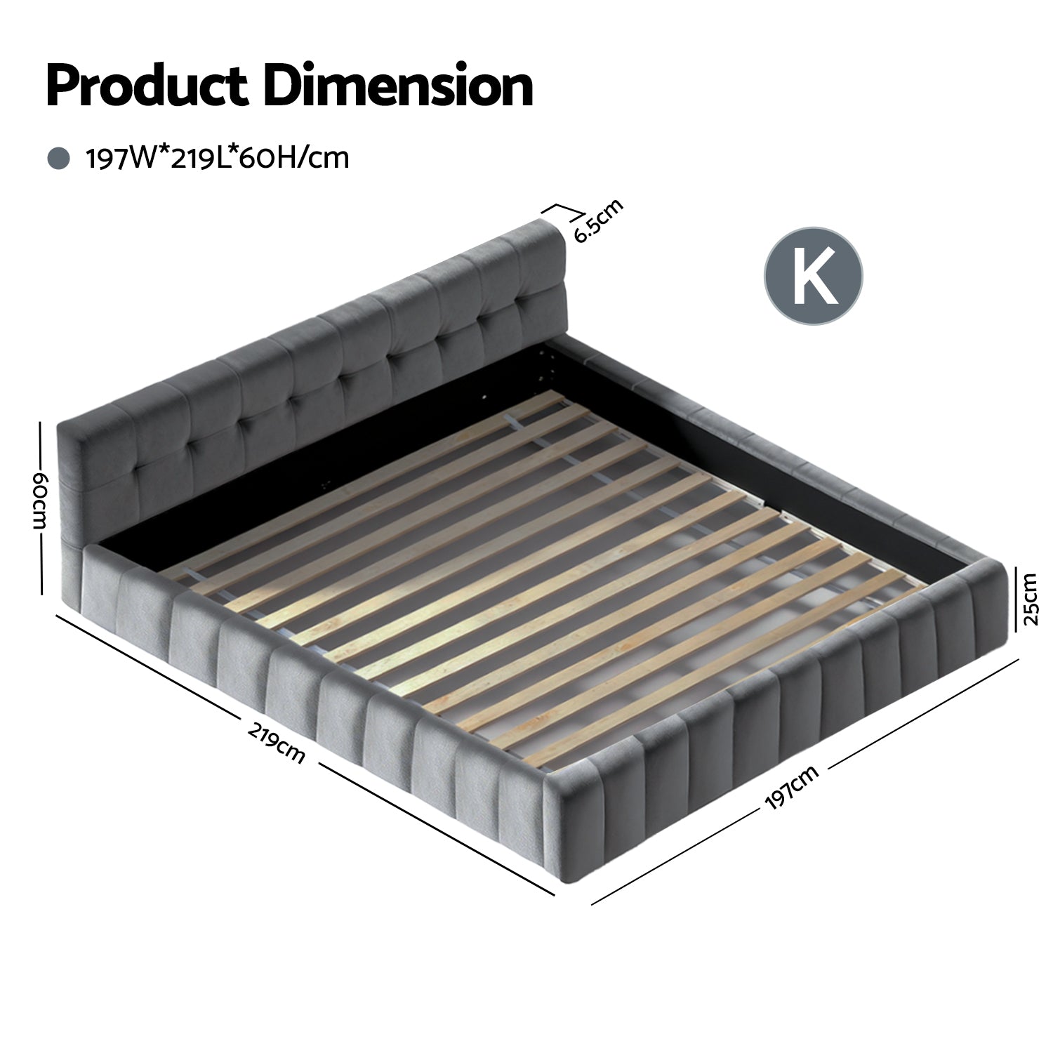 Cove Platform Bed Frame with Cloud Headboard – Grey – King