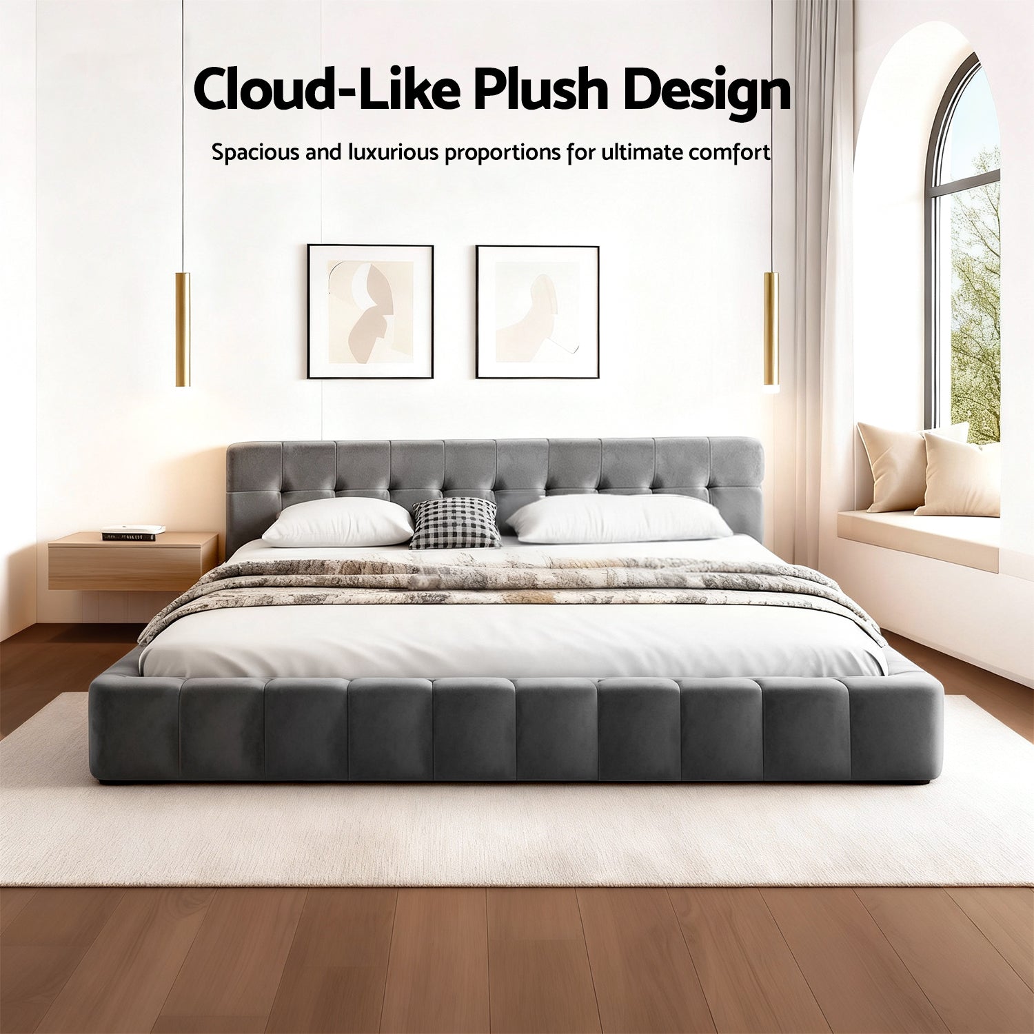 Cove Platform Bed Frame with Cloud Headboard – Grey – King