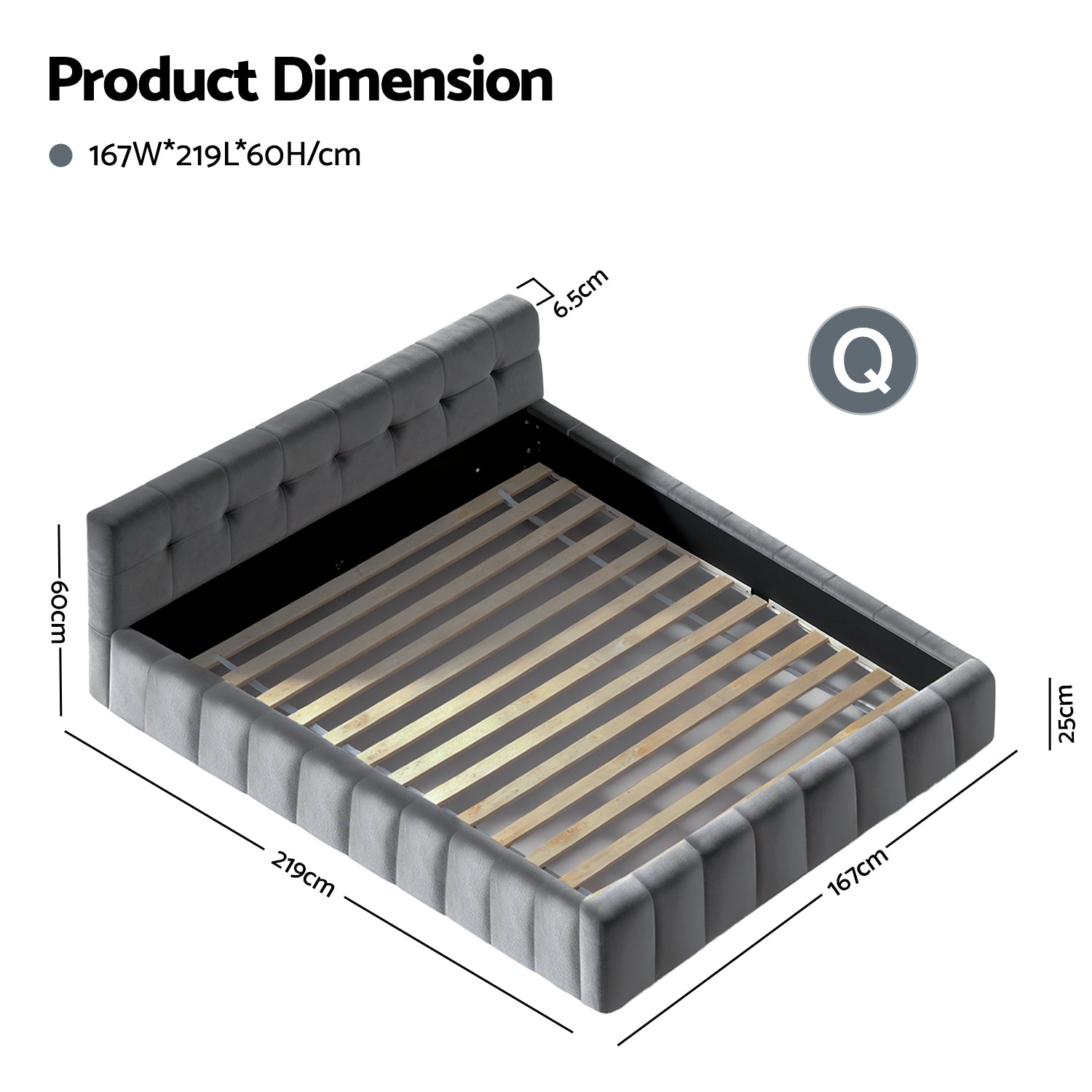 Haven Platform Bed Frame with Cloud Headboard – Grey – Queen