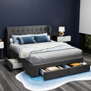 QUEEN Size - Linen Bed Frame with 4 Drawers - Charcoal