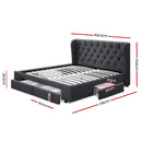 QUEEN Size - Linen Bed Frame with 4 Drawers - Charcoal