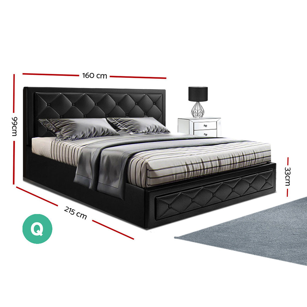 Kairo Leather Gas Lift Bed Frame – Black – Queen