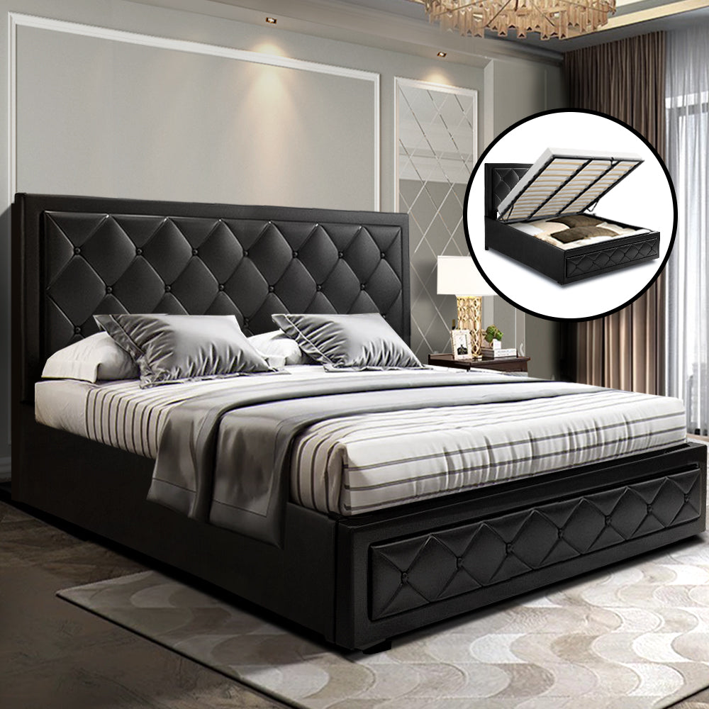 Ardmore Gas Lift Leather Bed Frame – Black – King