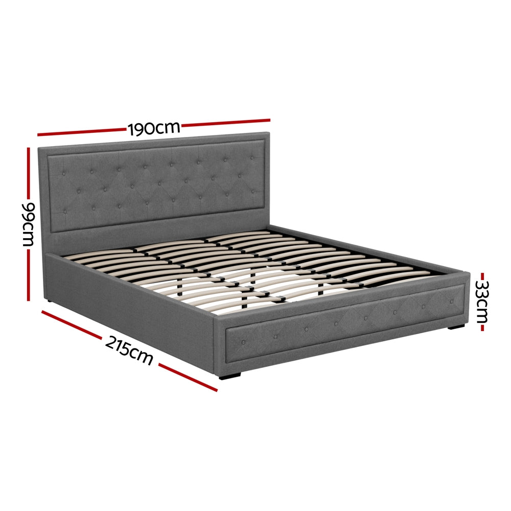 Elowen Gas Lift Linen Bed Frame – Grey – King