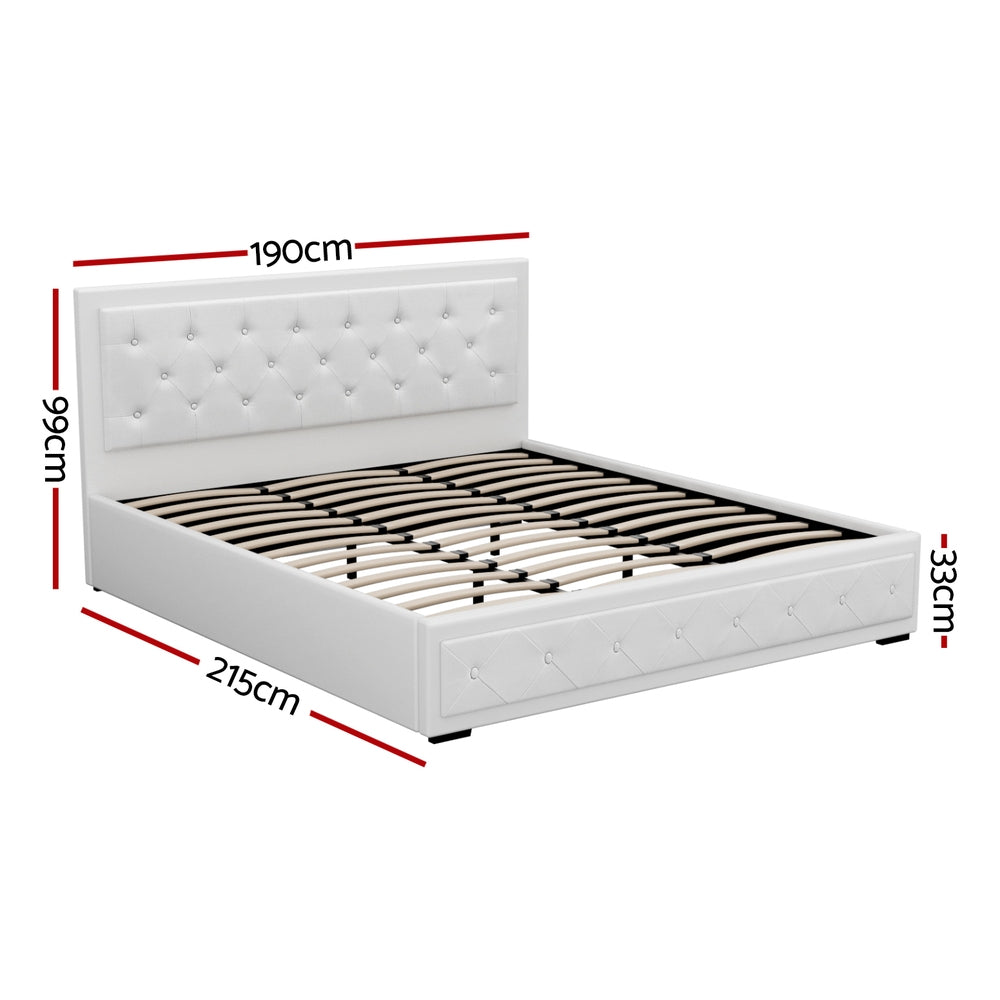 Tiyo Leather Gas Lift Bed Frame – White – King