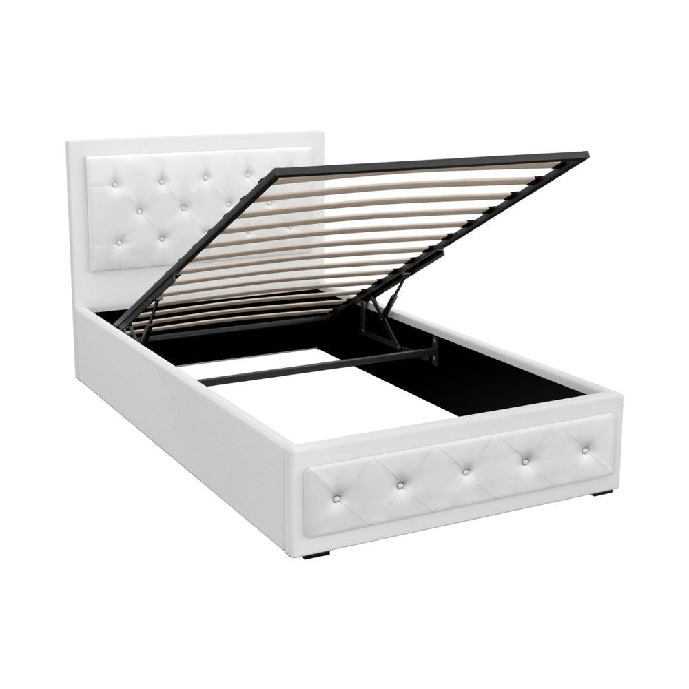Ardmore Gas Lift Leather Bed Frame – White – King Single