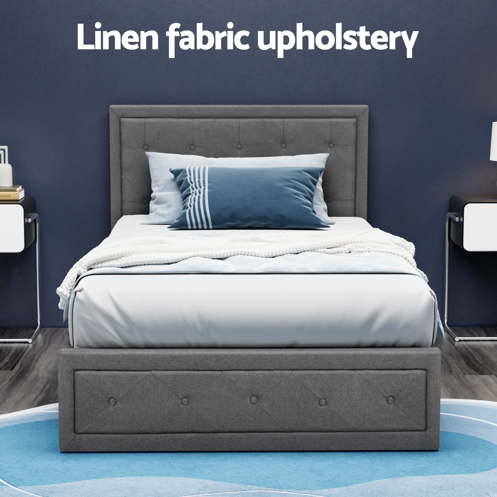 Nara Linen Gas Lift Bed Frame – Grey – King Single