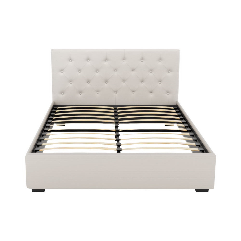 Vila Gas Lift Tufted Bed Frame – Beige – Double