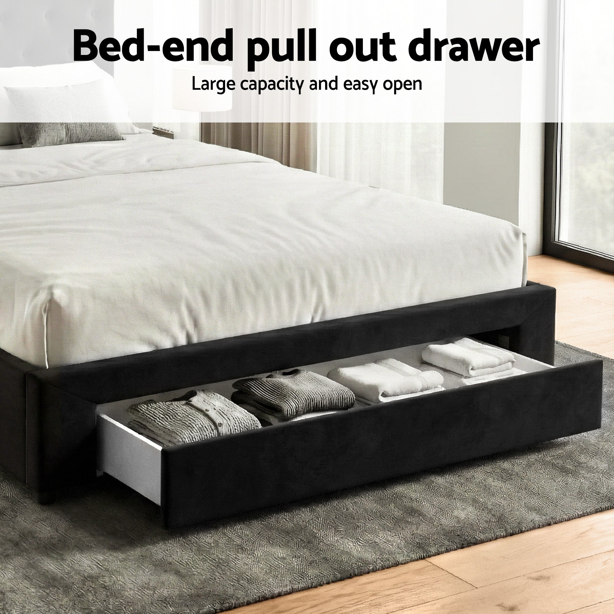 Luna Storage Bed Frame with Charging Station and 3 Drawers – Grey – Queen