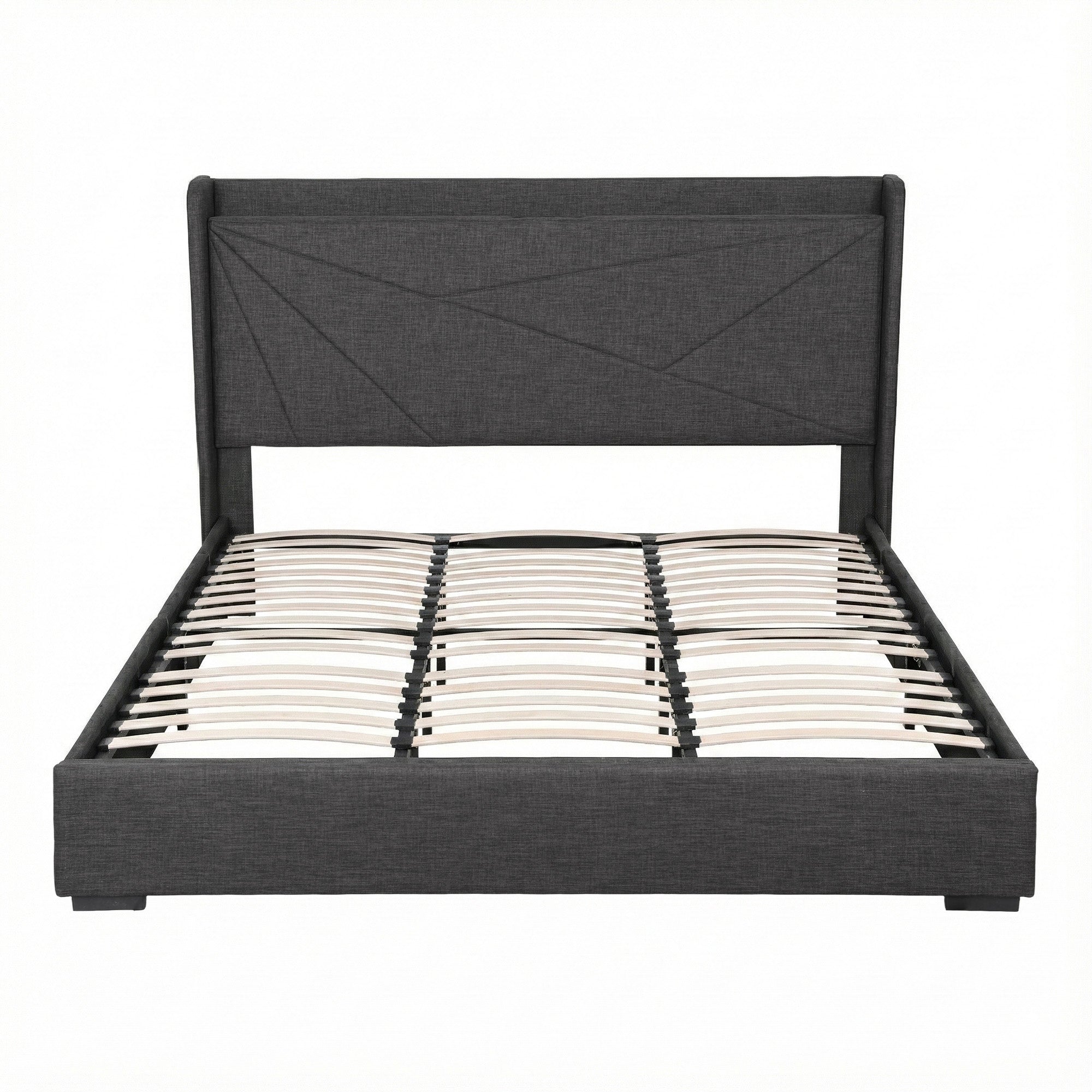 Morfei Gas Lift Storage Bed Frame with Charging Station – Charcoal Grey – King