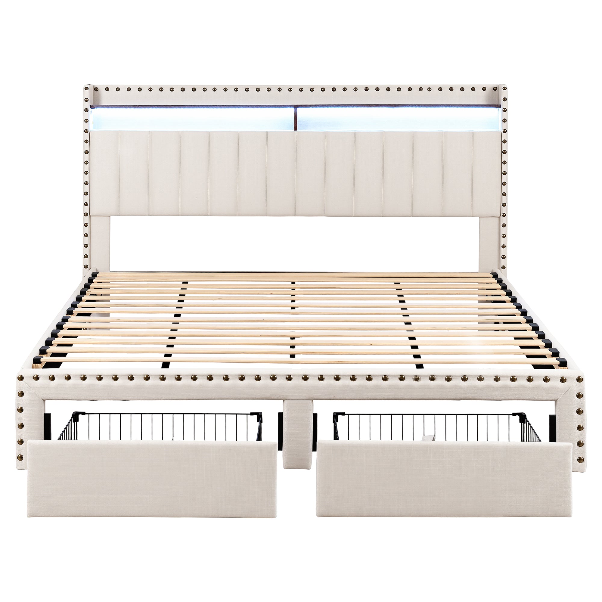 Arlo Gas Lift Storage Bed Frame – Beige – King