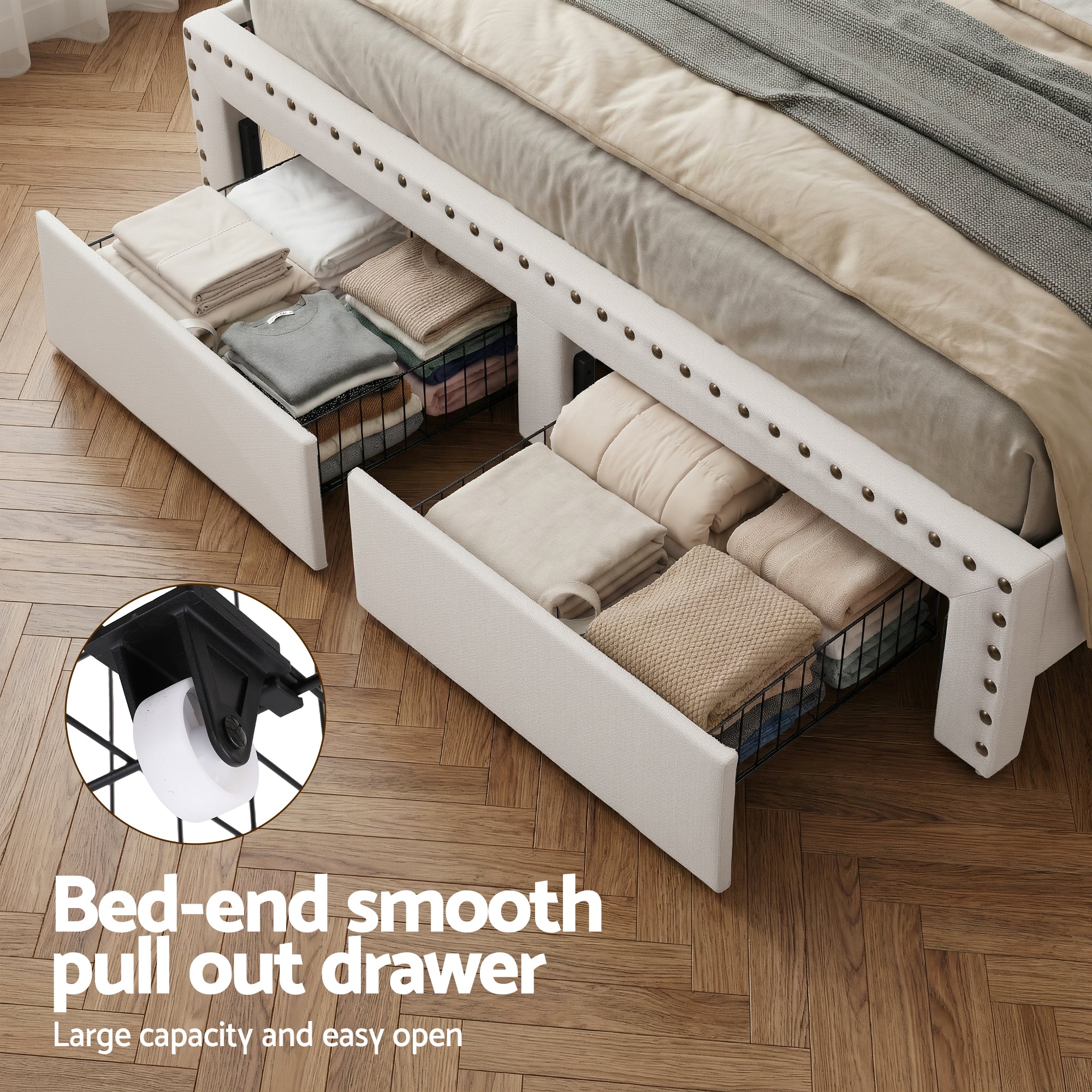 Arlo Gas Lift Storage Bed Frame – Beige – King