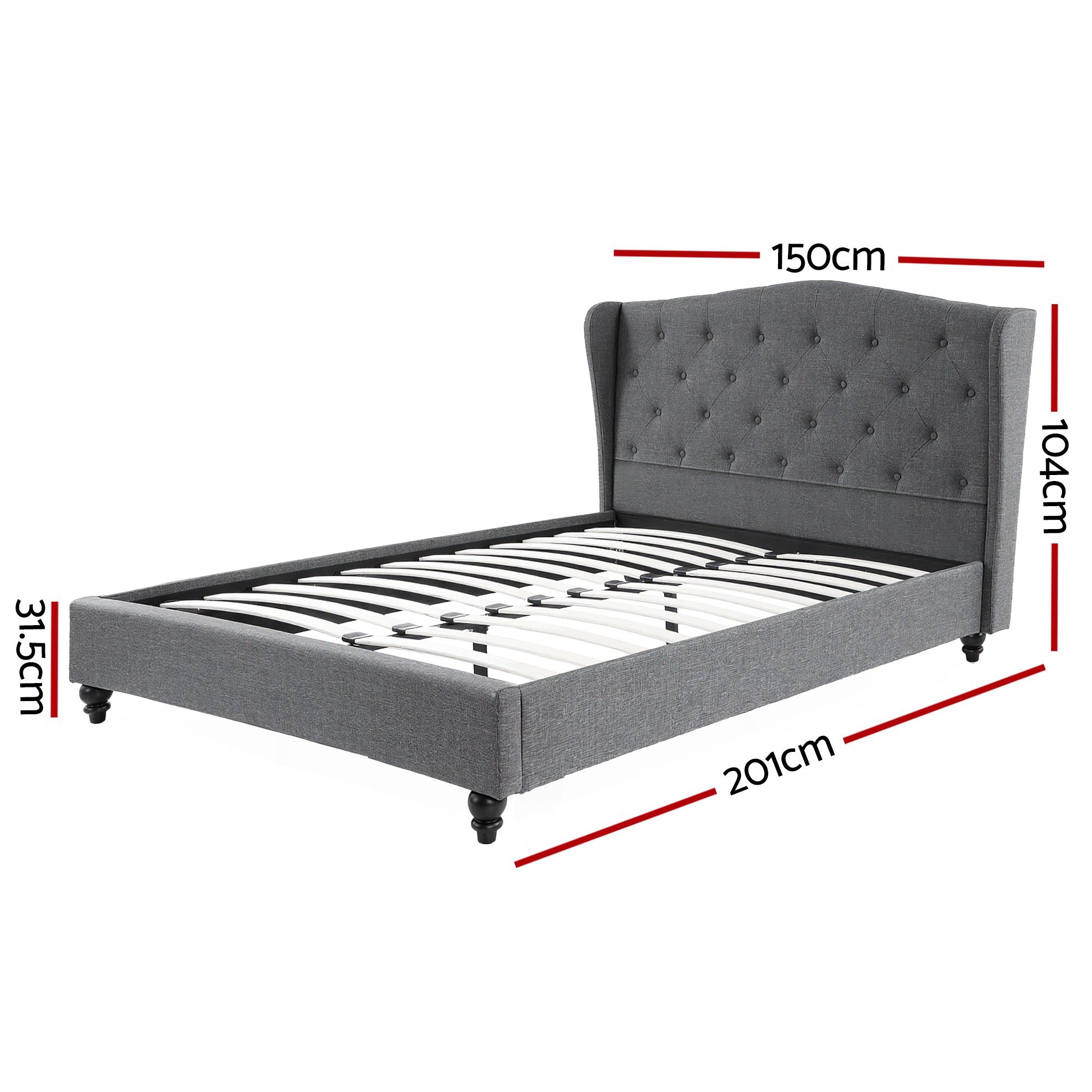Marston Wingback Bed Frame – Grey – Double