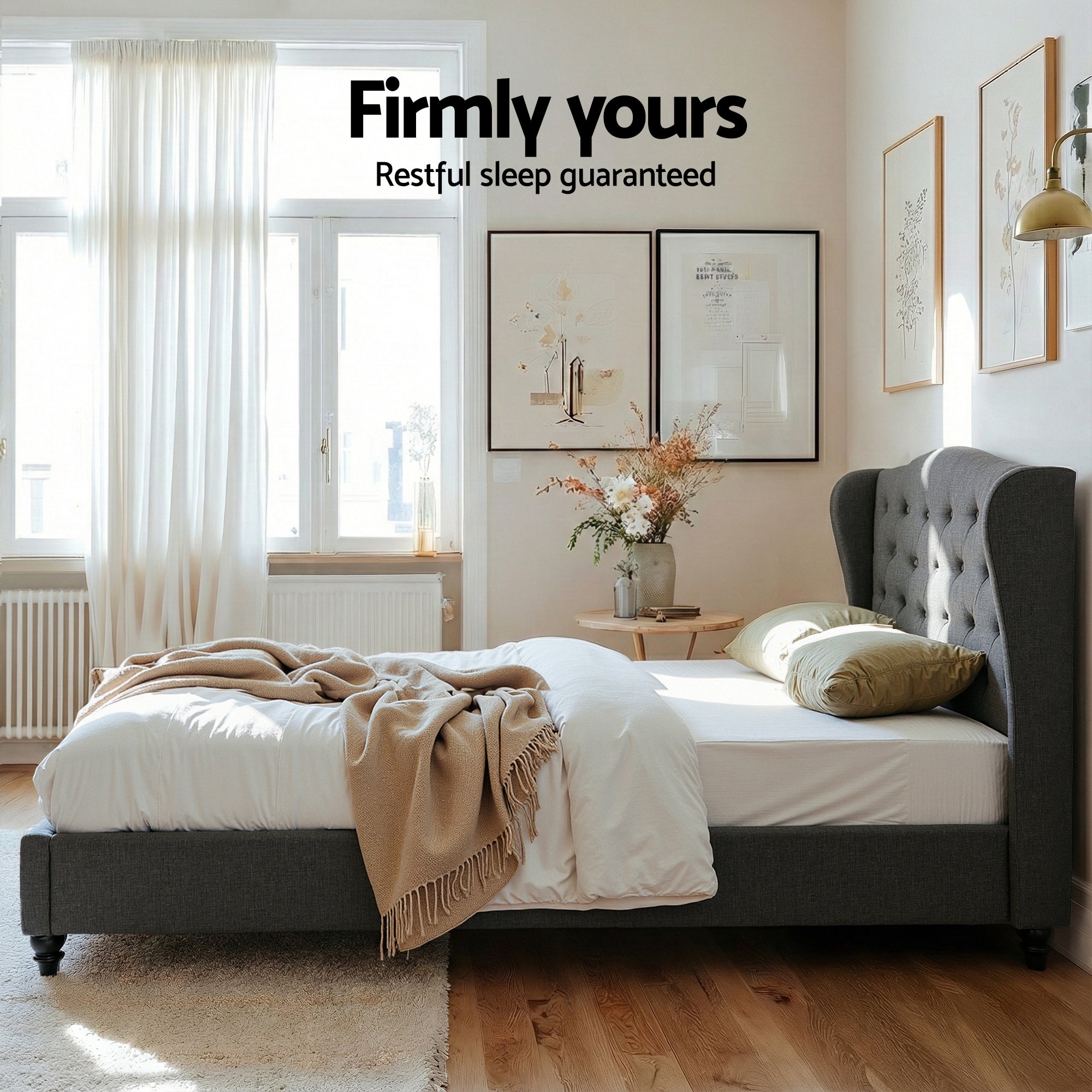 Marston Wingback Bed Frame – Grey – Double