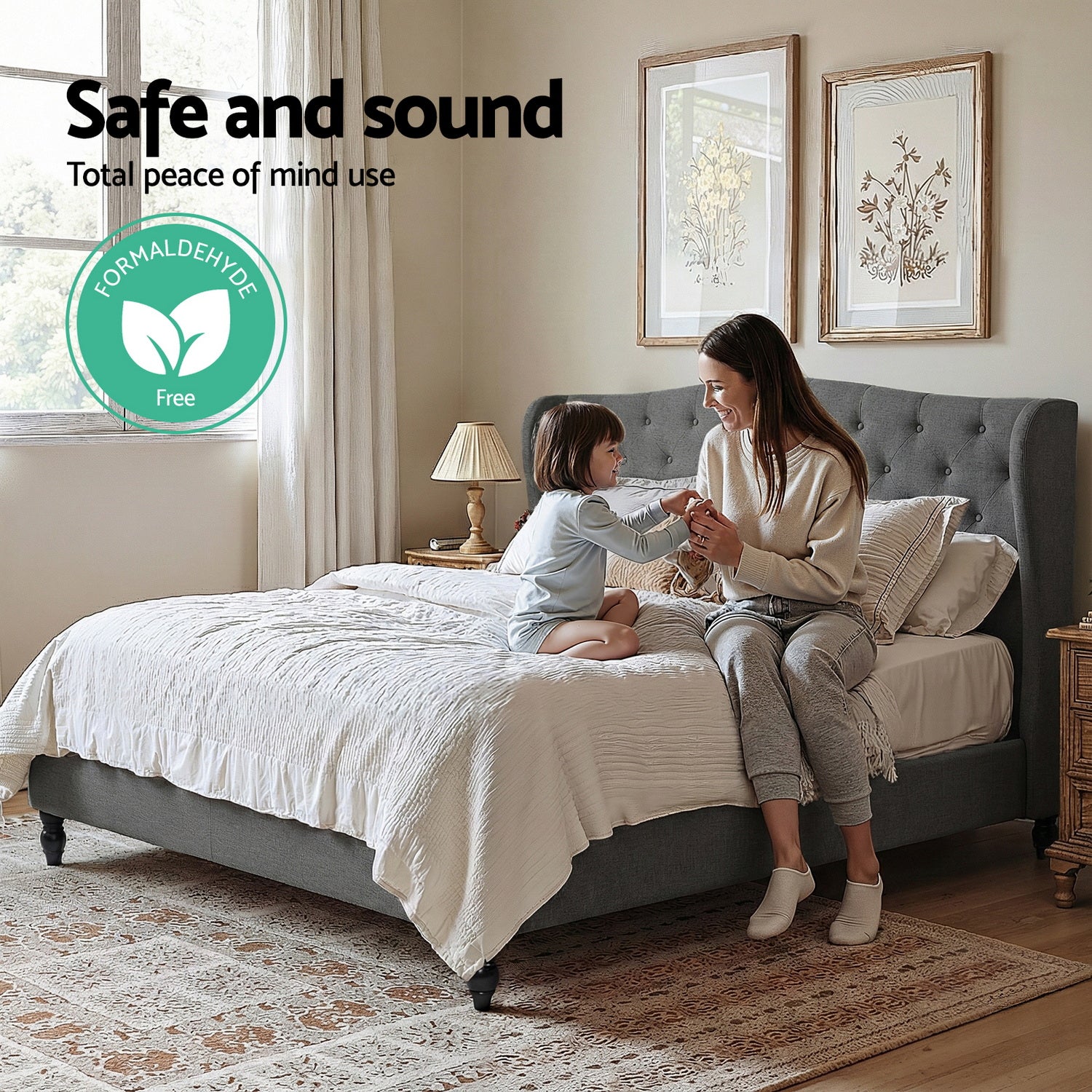 Alderon Wingback Bed Frame – Grey – King