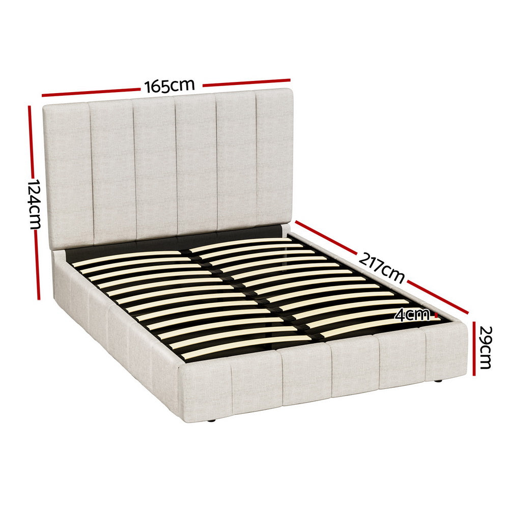 Tette Linen Gas Lift Bed Frame – Beige – Queen