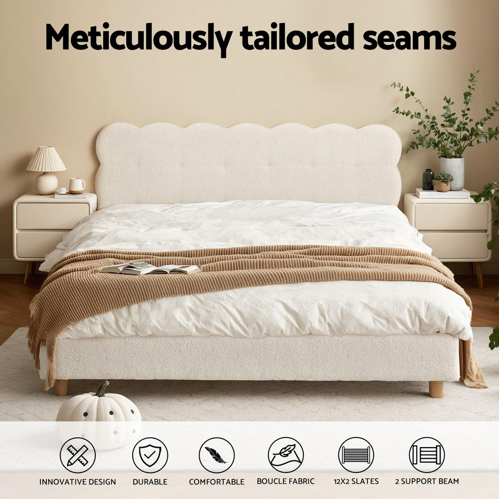 Vista Bouclé Bed Head – White – Queen