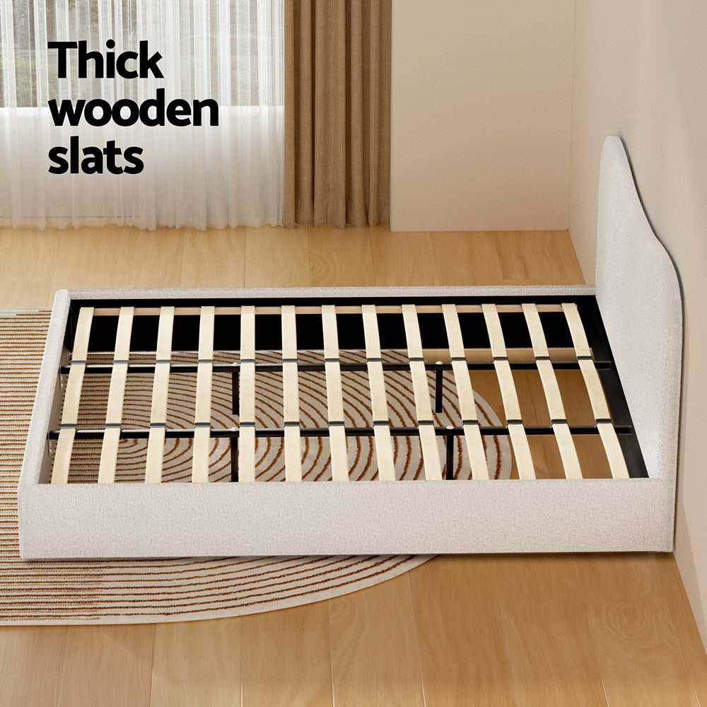 Alba Bouclé Upholstered Bed Frame – Beige – King