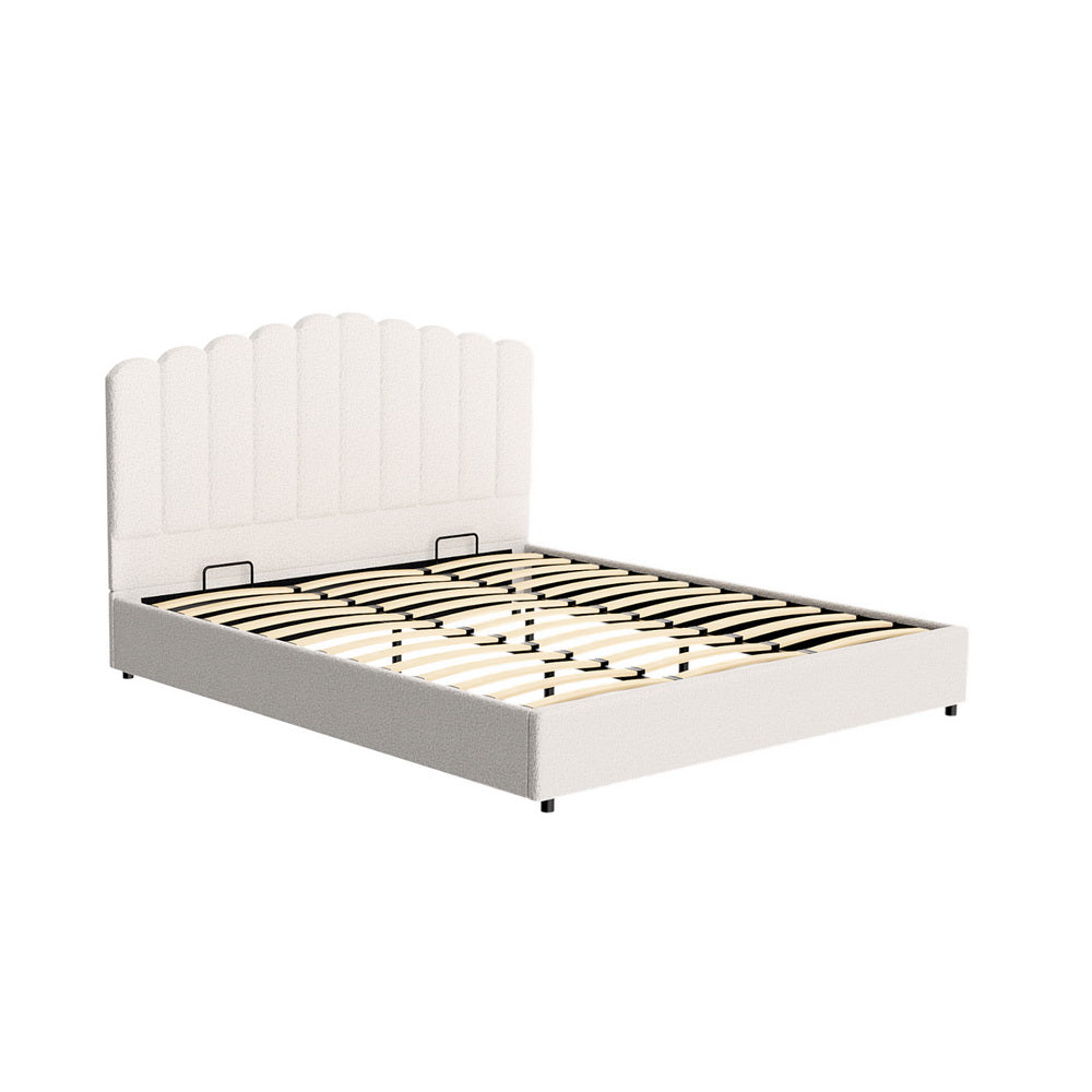 Fiora Bouclé Gas Lift Bed Frame – Beige – King