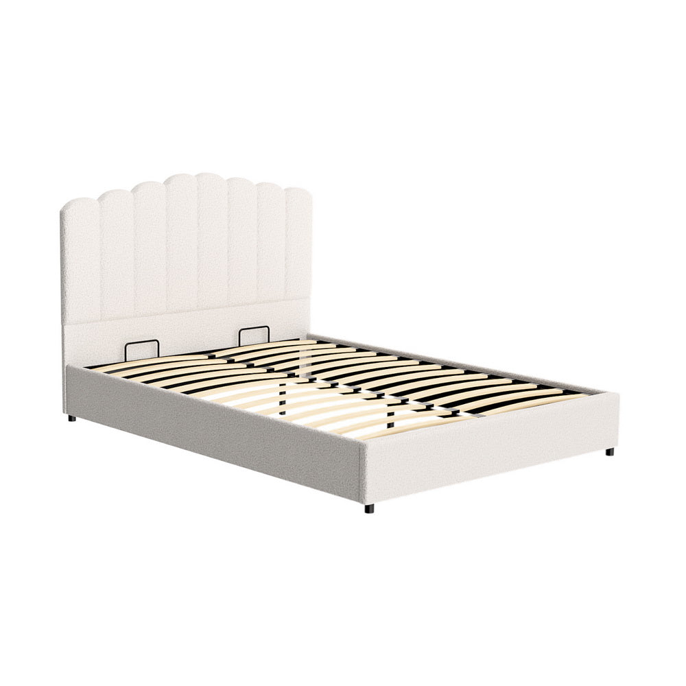 Fiora Bouclé Gas Lift Bed Frame – Beige – Queen