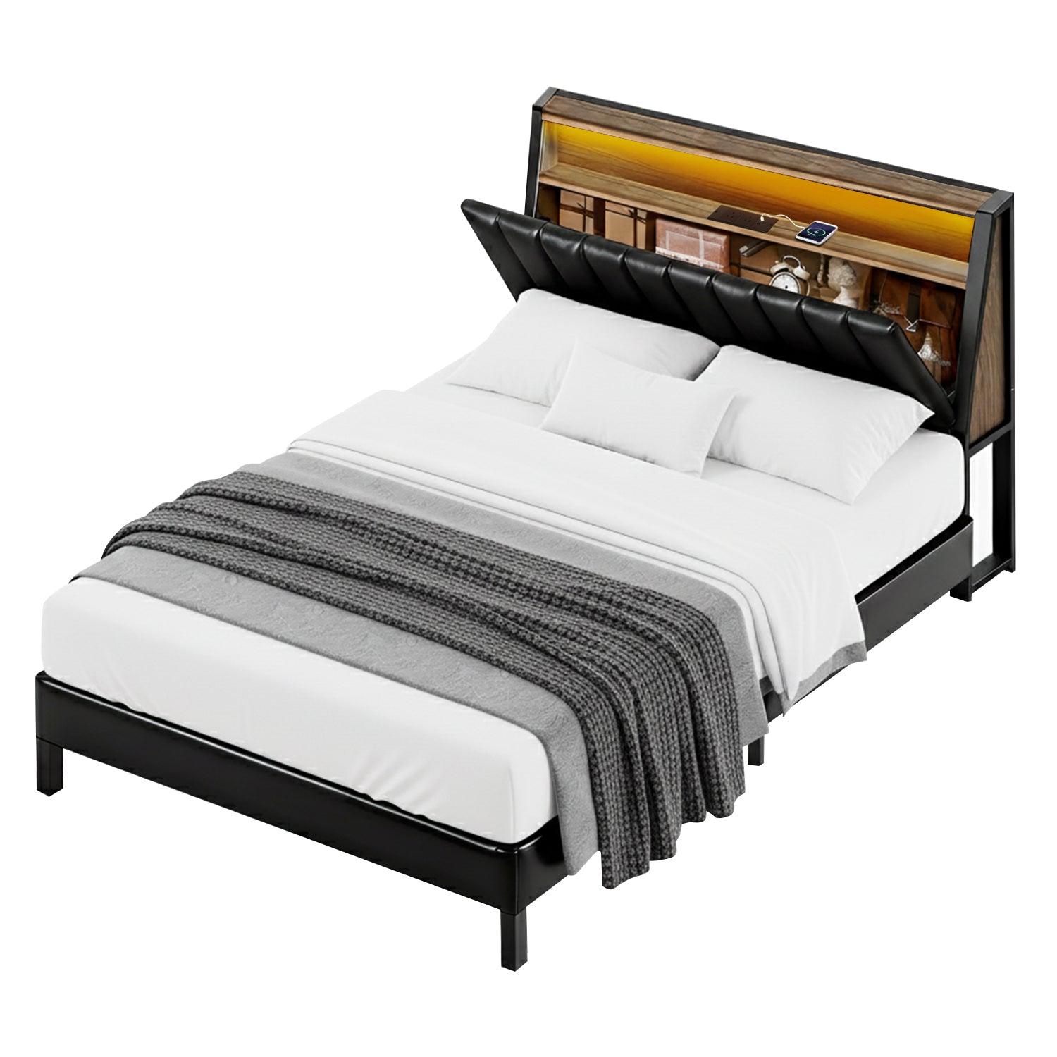 Jina LED Storage Bed Frame – Black – Queen