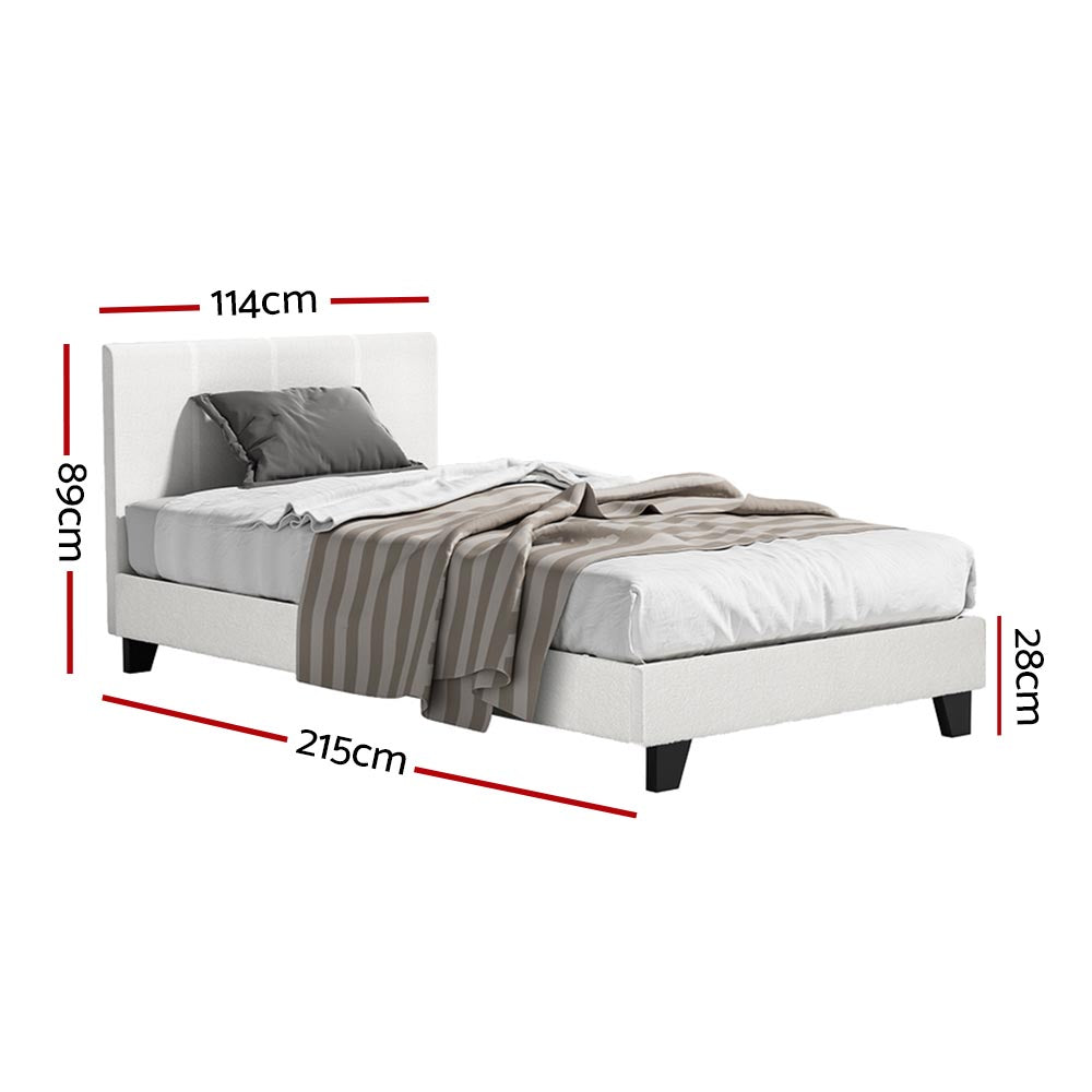 Neo Bouclé Bed Frame – White – King Single