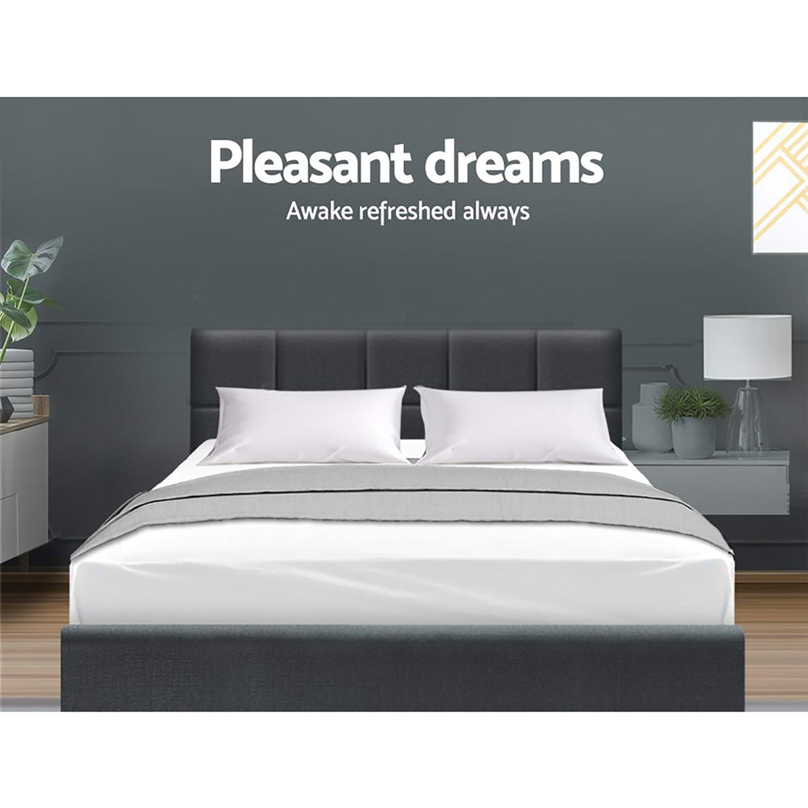 Marston Linen Bed Frame – Charcoal – Queen
