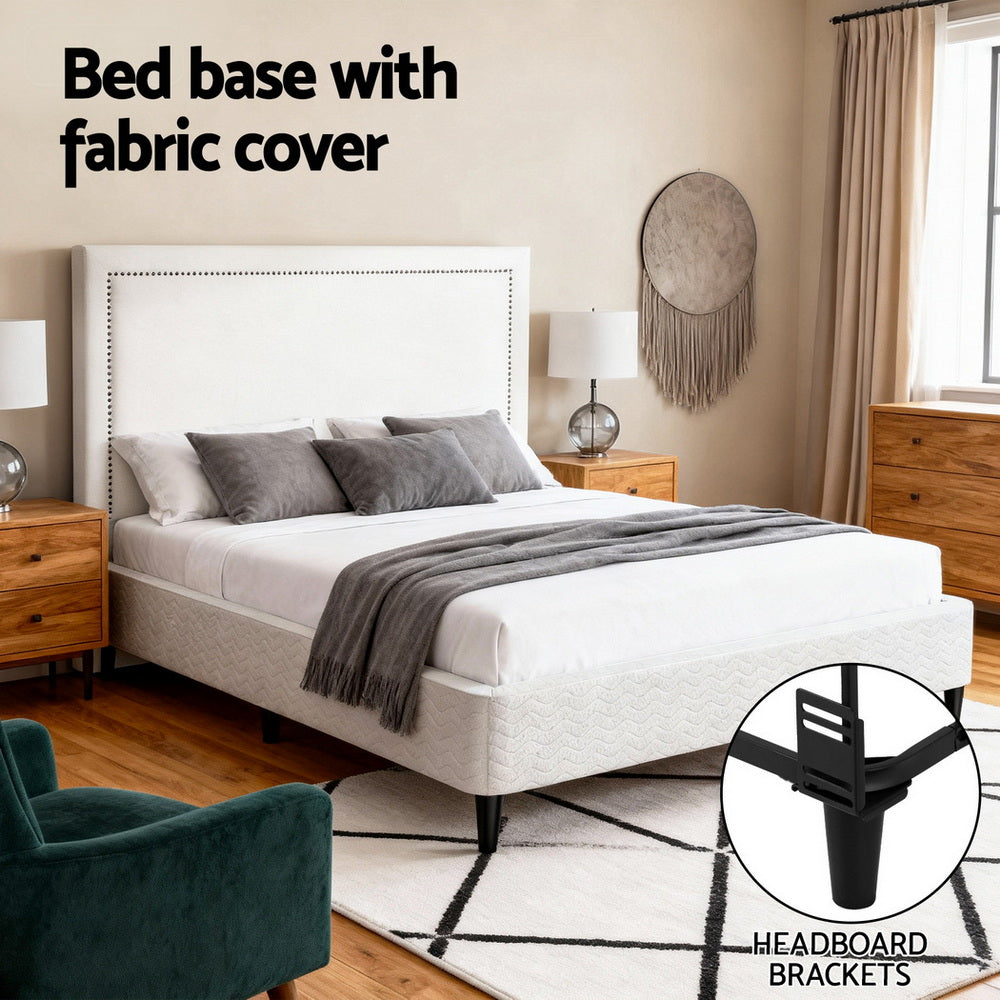 Mason Platform Bed Frame & Headboard Set – Grey & Beige – Queen